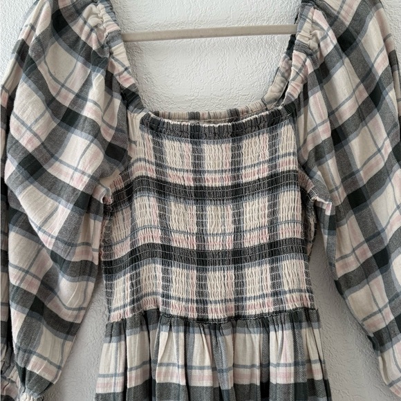 Madewell Lucie Elbow-Sleeve Smocked Mini Dress in Lebaum Plaid Size M - Picture 5 of 11